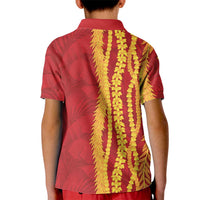 Hawaii Prince Kuhio Kid Polo Shirt Red Hawaiian Lau Maia With Leis