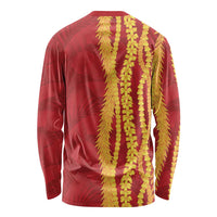 Hawaii Prince Kuhio Long Sleeve Shirt Red Hawaiian Lau Maia With Leis
