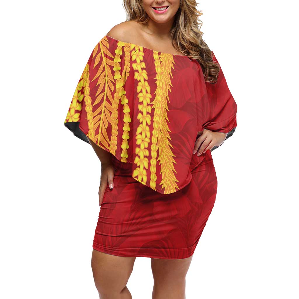 Hawaii Prince Kuhio Off Shoulder Short Dress Red Hawaiian Lau Maia With Leis LT05 Women Red - Polynesian Pride