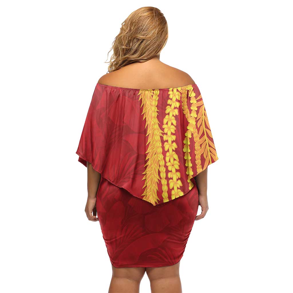 Hawaii Prince Kuhio Off Shoulder Short Dress Red Hawaiian Lau Maia With Leis LT05 - Polynesian Pride