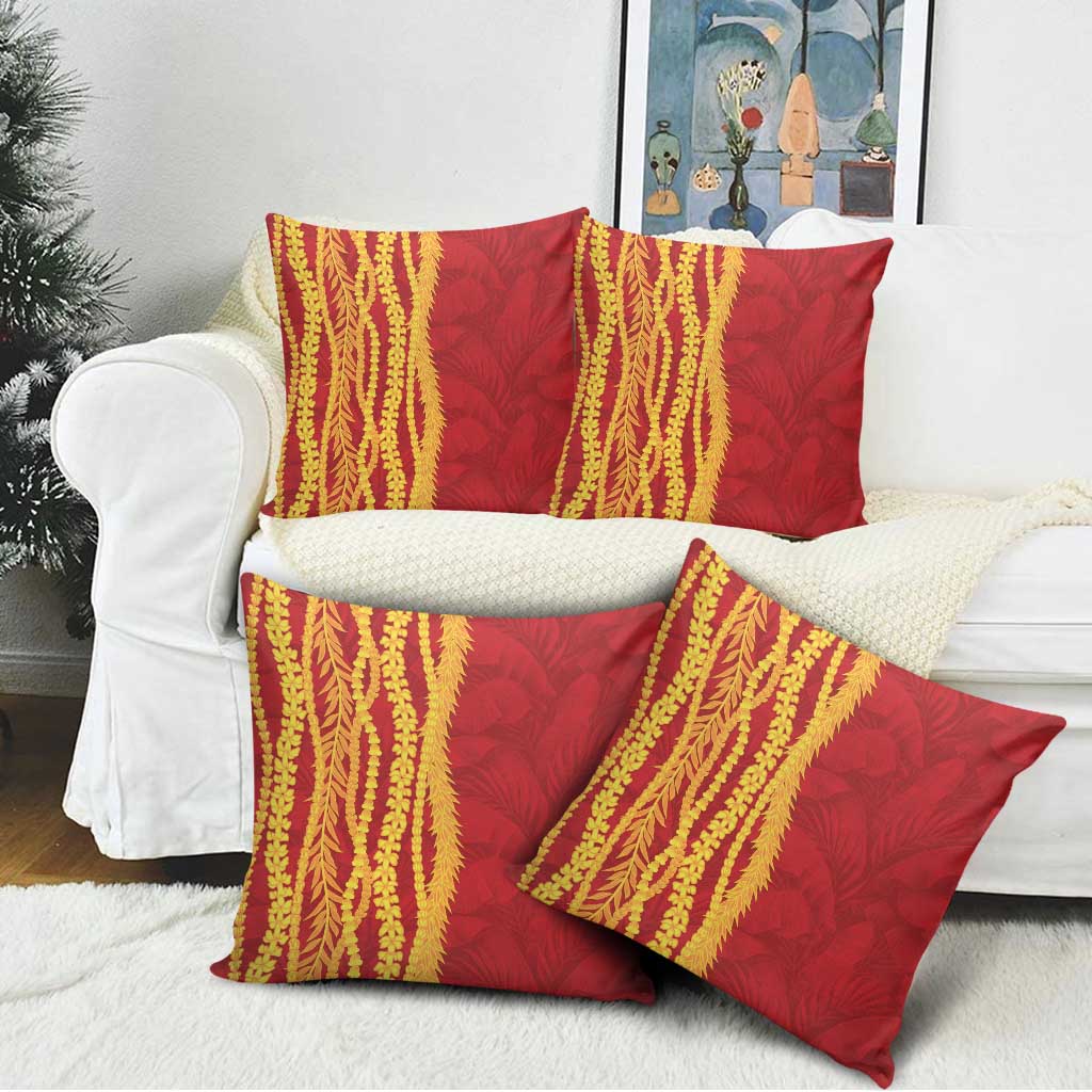 Hawaii Prince Kuhio Pillow Cover Red Hawaiian Lau Maia With Leis LT05 - Polynesian Pride