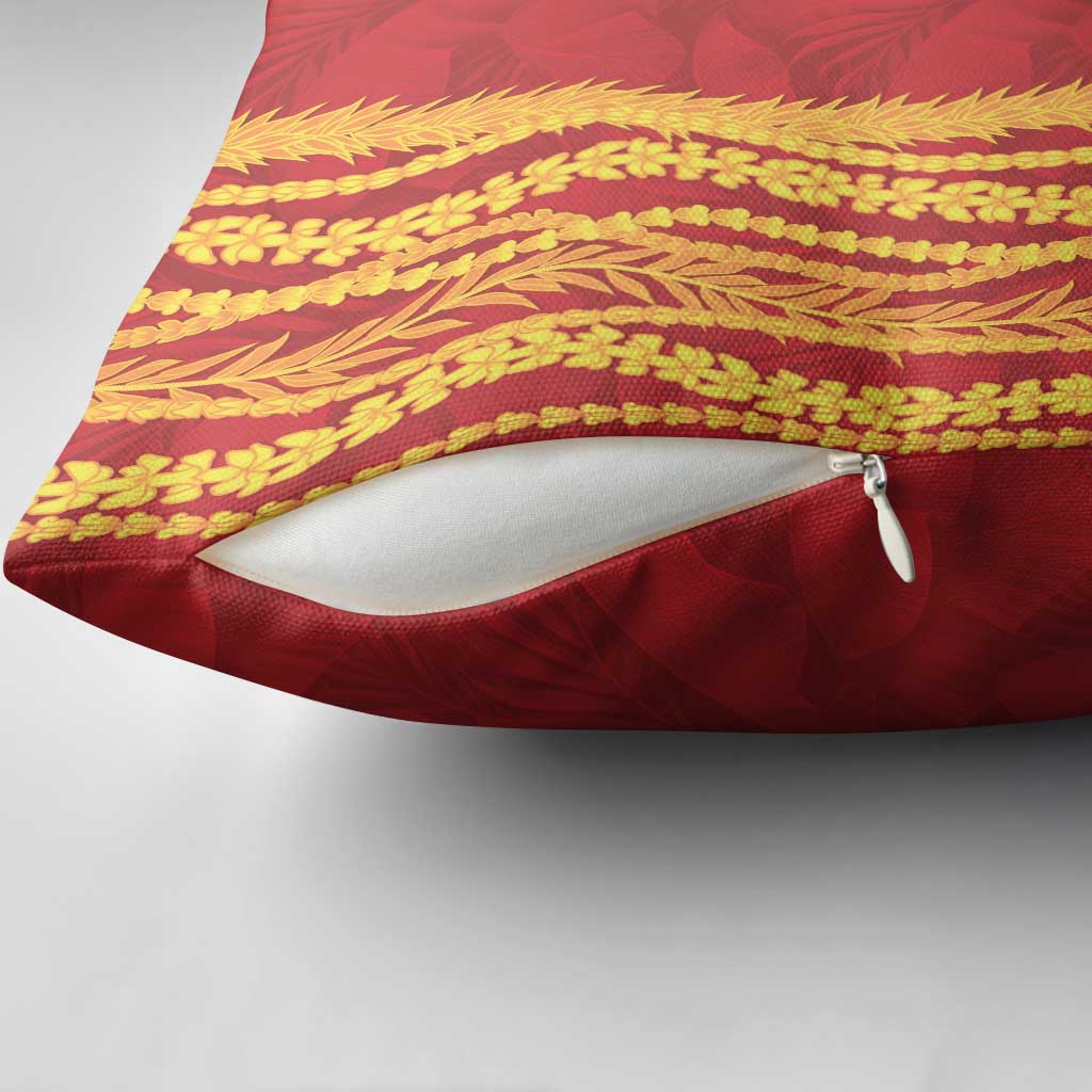 Hawaii Prince Kuhio Pillow Cover Red Hawaiian Lau Maia With Leis LT05 - Polynesian Pride