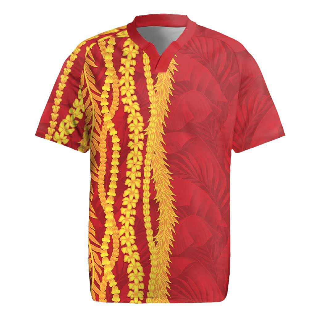 Hawaii Prince Kuhio Rugby Jersey Red Hawaiian Lau Maia With Leis