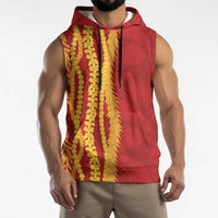 Hawaii Prince Kuhio Sleeveless Hoodie Red Hawaiian Lau Maia With Leis