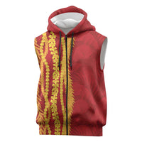 Hawaii Prince Kuhio Sleeveless Zip Hoodie Red Hawaiian Lau Maia With Leis