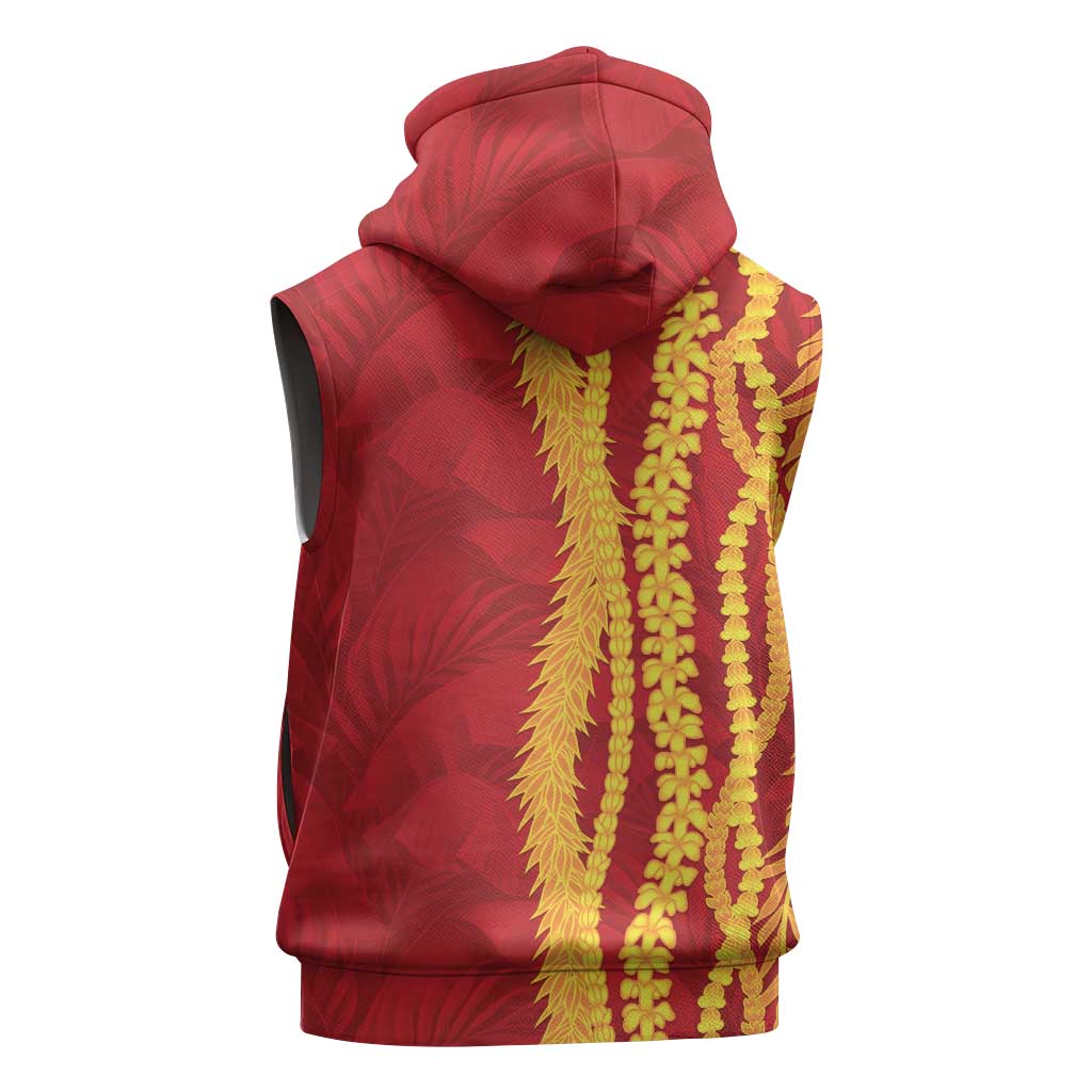 Hawaii Prince Kuhio Sleeveless Zip Hoodie Red Hawaiian Lau Maia With Leis