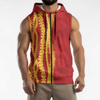 Hawaii Prince Kuhio Sleeveless Zip Hoodie Red Hawaiian Lau Maia With Leis