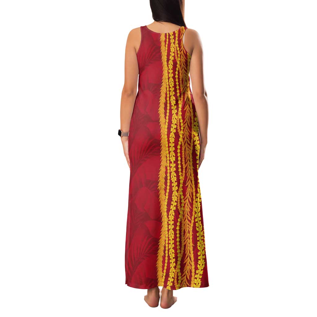 Hawaii Prince Kuhio Tank Maxi Dress Red Hawaiian Lau Maia With Leis