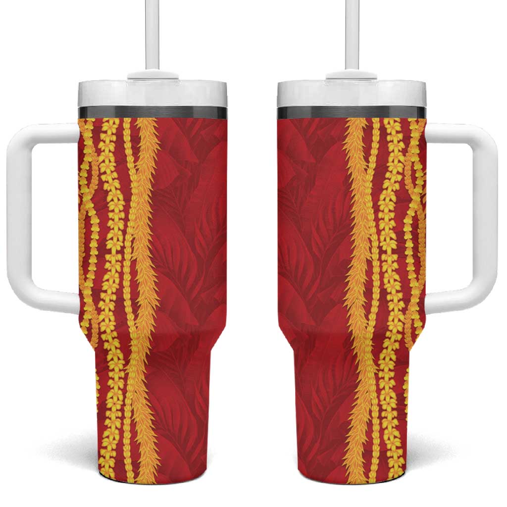 Hawaii Prince Kuhio Tumbler With Handle Red Hawaiian Lau Maia With Leis