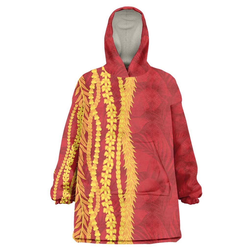 Hawaii Prince Kuhio Wearable Blanket Hoodie Red Hawaiian Lau Maia With Leis