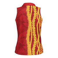 Hawaii Prince Kuhio Women Sleeveless Polo Shirt Red Hawaiian Lau Maia With Leis LT05 - Polynesian Pride