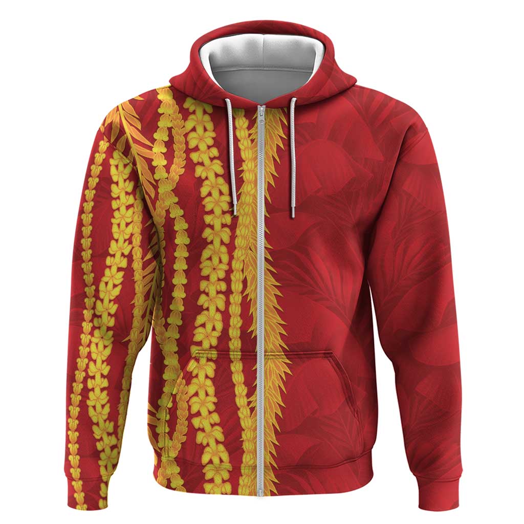 Hawaii Prince Kuhio Zip Hoodie Red Hawaiian Lau Maia With Leis