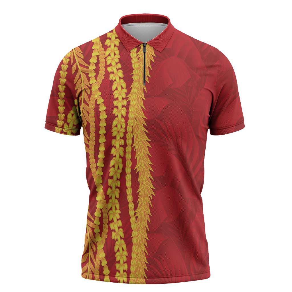 Hawaii Prince Kuhio Zipper Polo Shirt Red Hawaiian Lau Maia With Leis