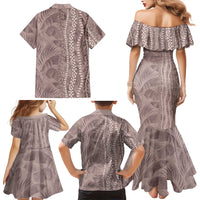 Hawaii Prince Kuhio Family Matching Mermaid Dress and Hawaiian Shirt Mocha Hawaiian Lau Maia With Leis