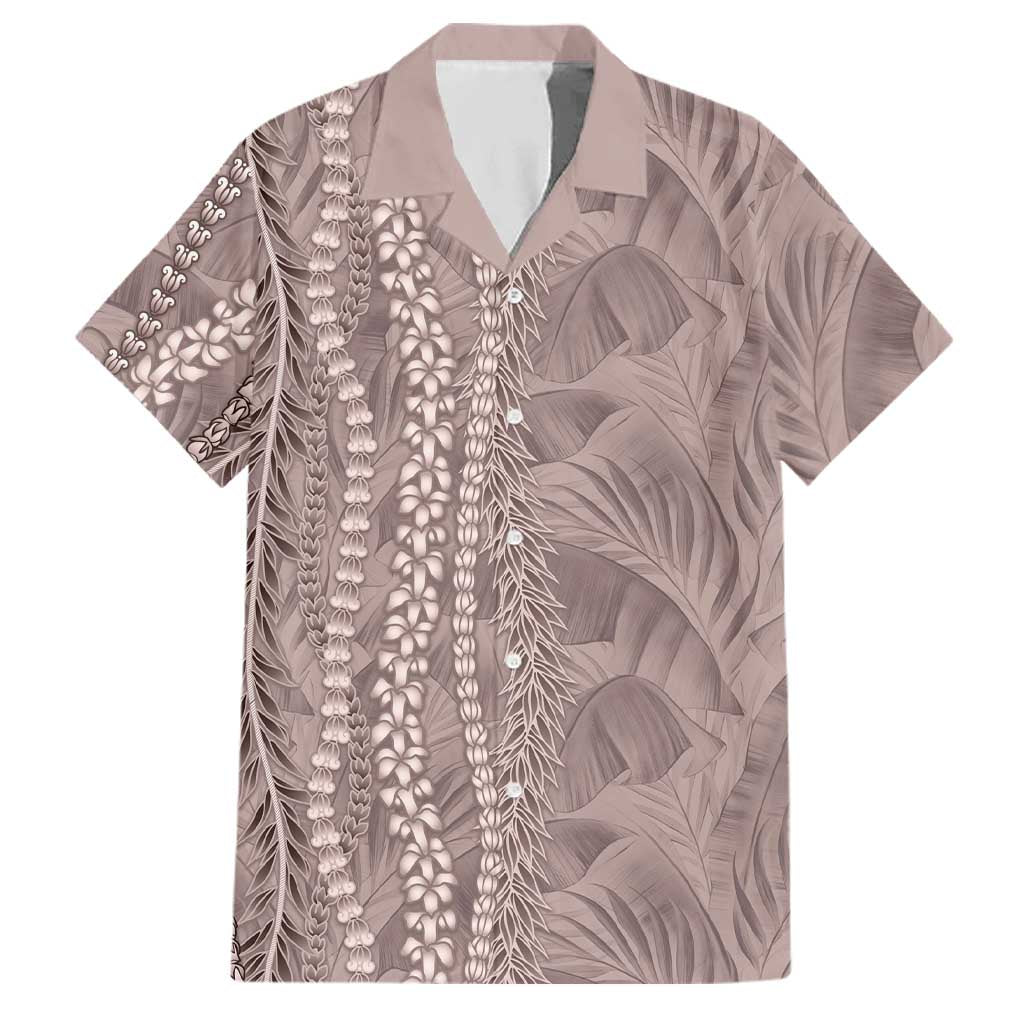 Hawaii Prince Kuhio Family Matching Off The Shoulder Long Sleeve Dress and Hawaiian Shirt Mocha Hawaiian Lau Maia With Leis