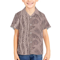 Hawaii Prince Kuhio Family Matching Off The Shoulder Long Sleeve Dress and Hawaiian Shirt Mocha Hawaiian Lau Maia With Leis