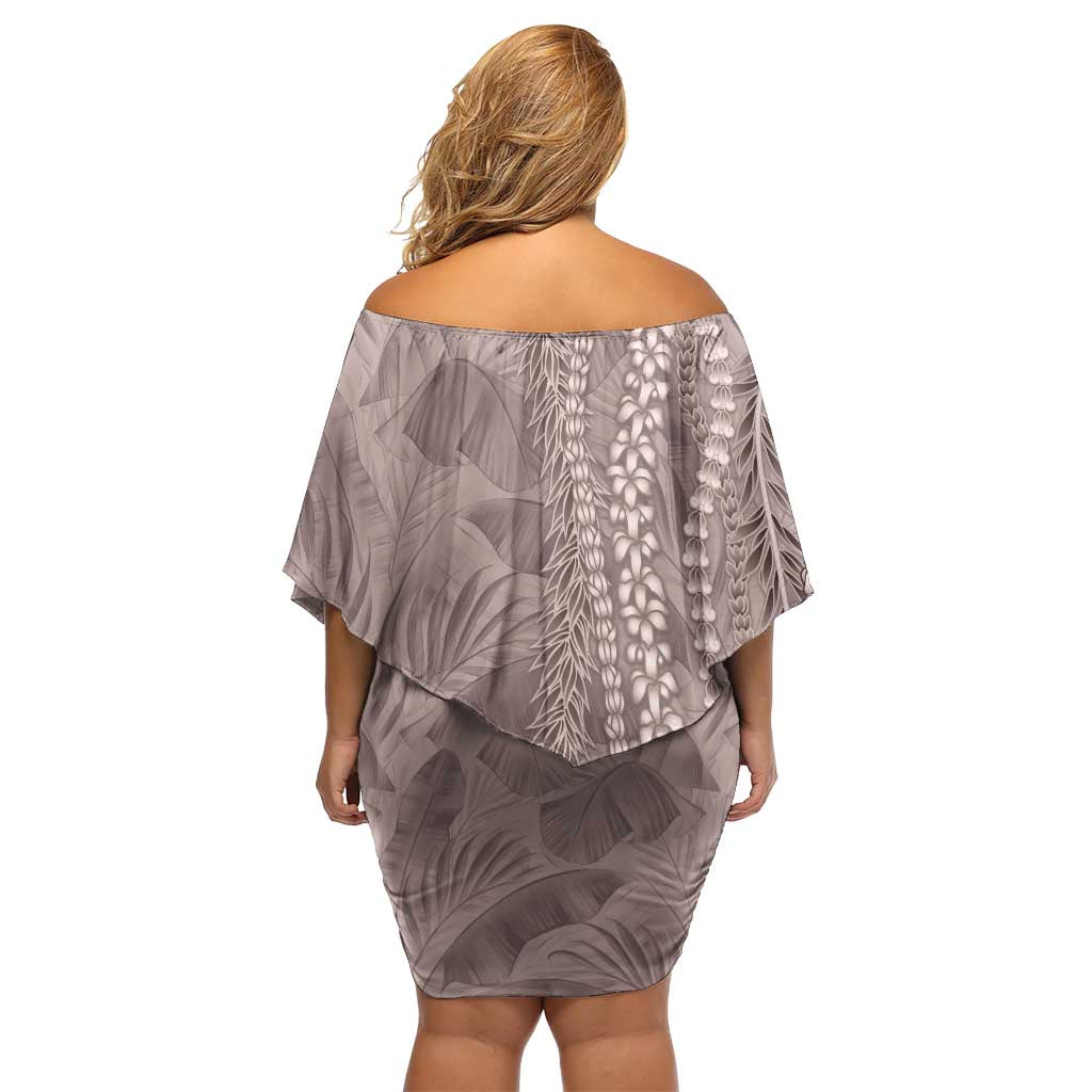 Hawaii Prince Kuhio Family Matching Off Shoulder Short Dress and Hawaiian Shirt Mocha Hawaiian Lau Maia With Leis