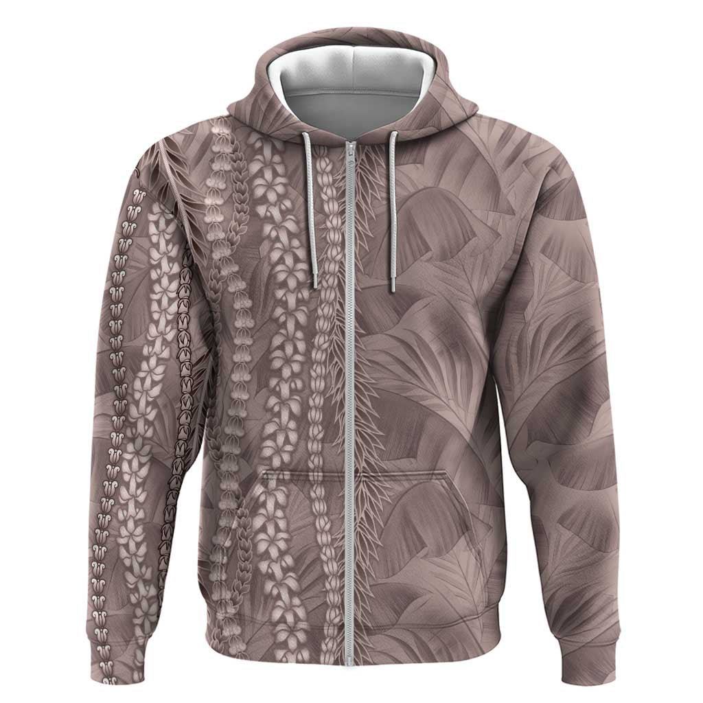 Hawaii Prince Kuhio Hoodie Mocha Hawaiian Lau Maia With Leis LT05 Zip Hoodie Mocha - Polynesian Pride