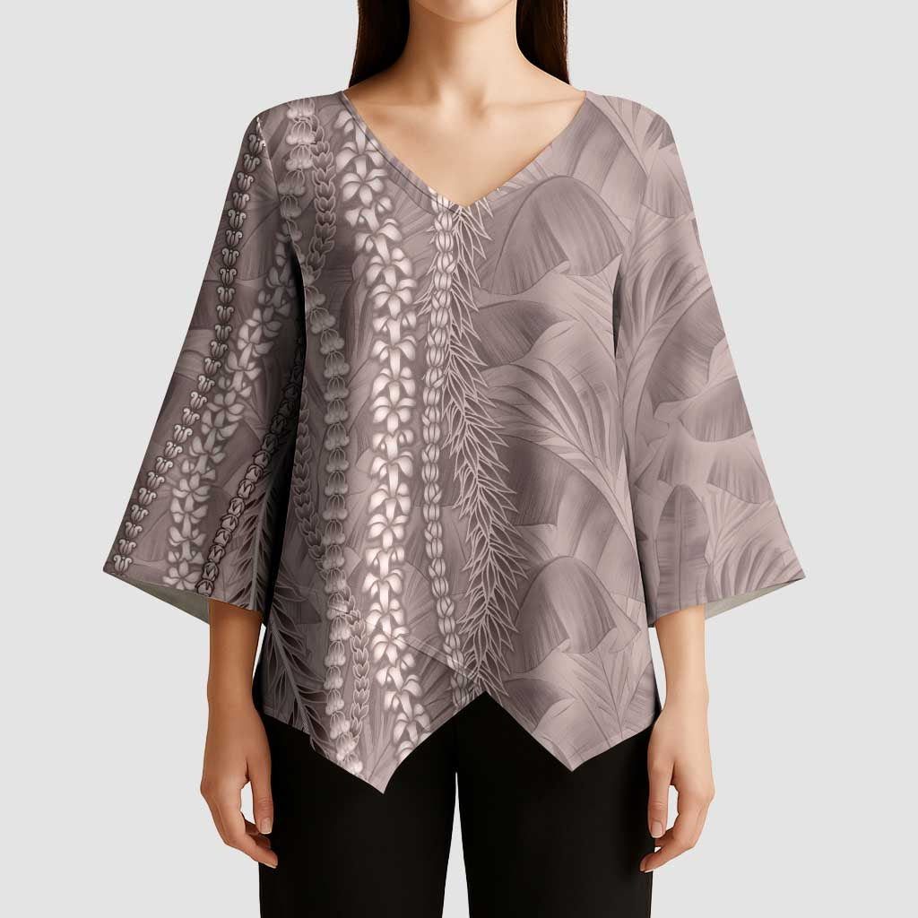 Hawaii Prince Kuhio Kimono Sleeve Blouse Mocha Hawaiian Lau Maia With Leis