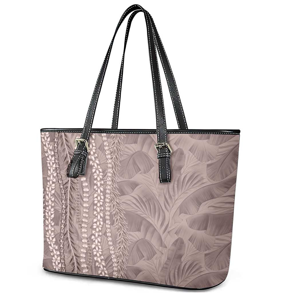 Hawaii Prince Kuhio Leather Tote Bag Mocha Hawaiian Lau Maia With Leis LT05 - Polynesian Pride