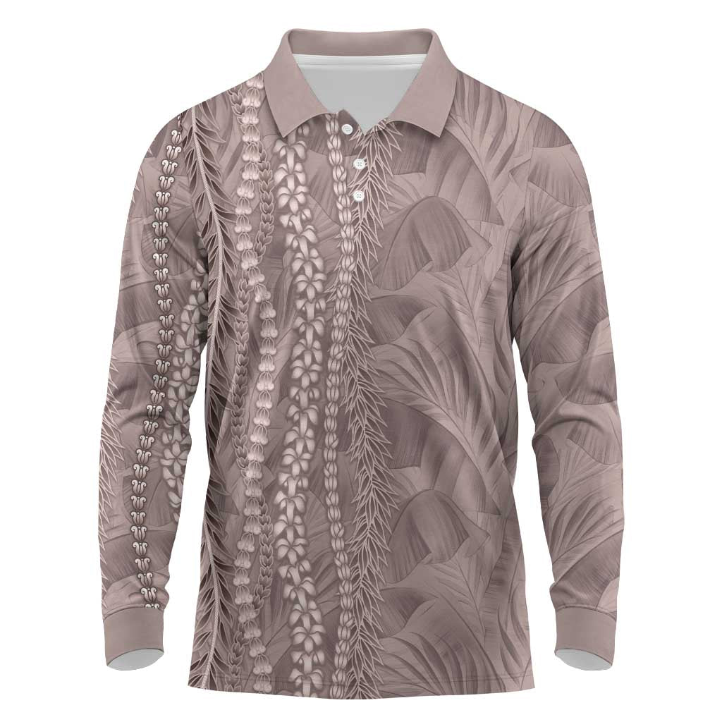 Hawaii Prince Kuhio Long Sleeve Polo Shirt Mocha Hawaiian Lau Maia With Leis