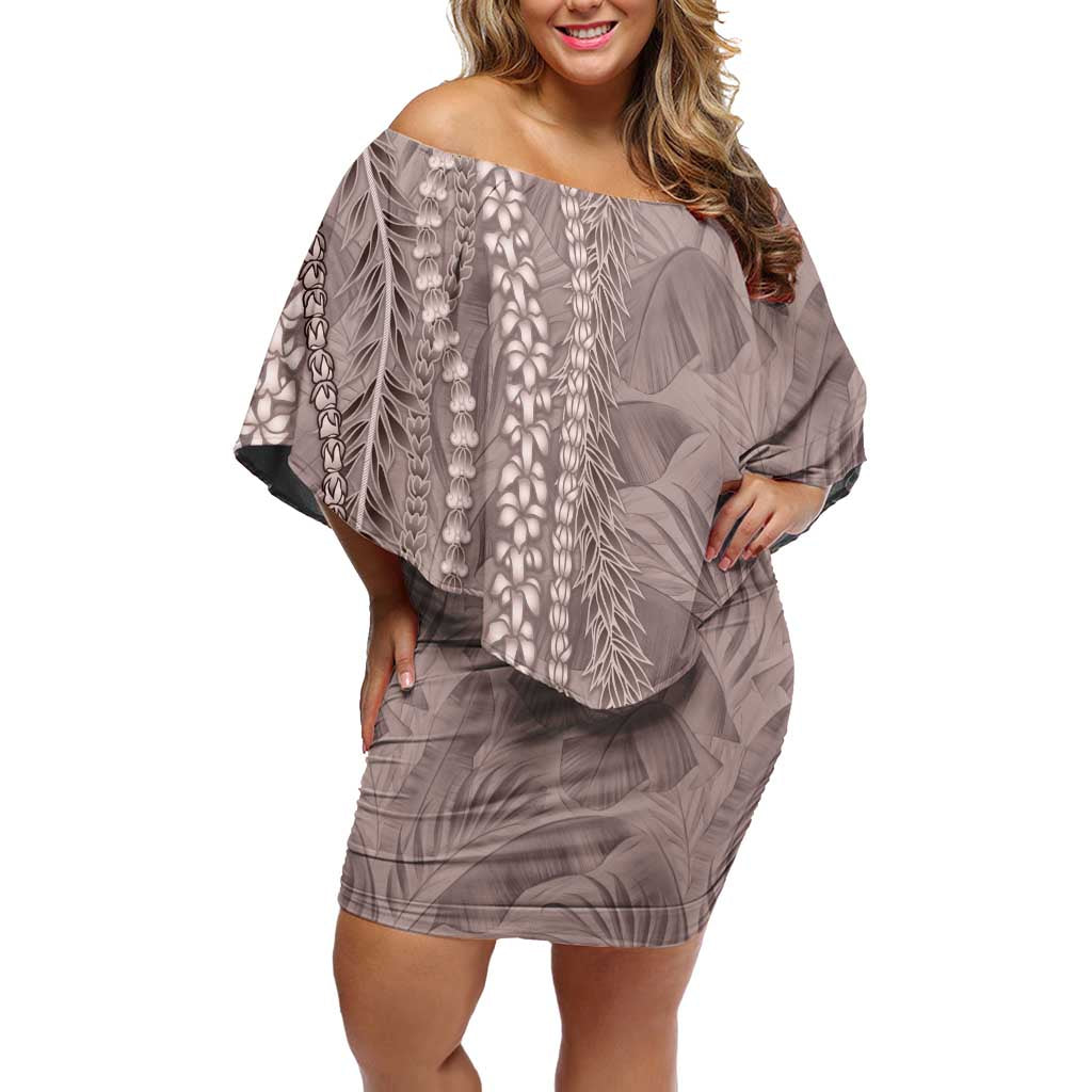Hawaii Prince Kuhio Off Shoulder Short Dress Mocha Hawaiian Lau Maia With Leis LT05 Women Mocha - Polynesian Pride