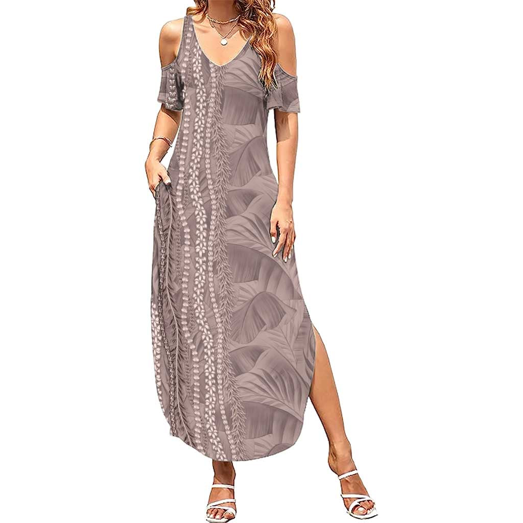 Hawaii Prince Kuhio Summer Maxi Dress Mocha Hawaiian Lau Maia With Leis