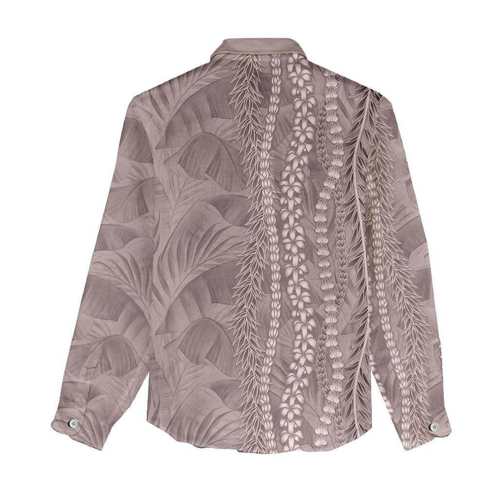 Hawaii Prince Kuhio Women Casual Shirt Mocha Hawaiian Lau Maia With Leis