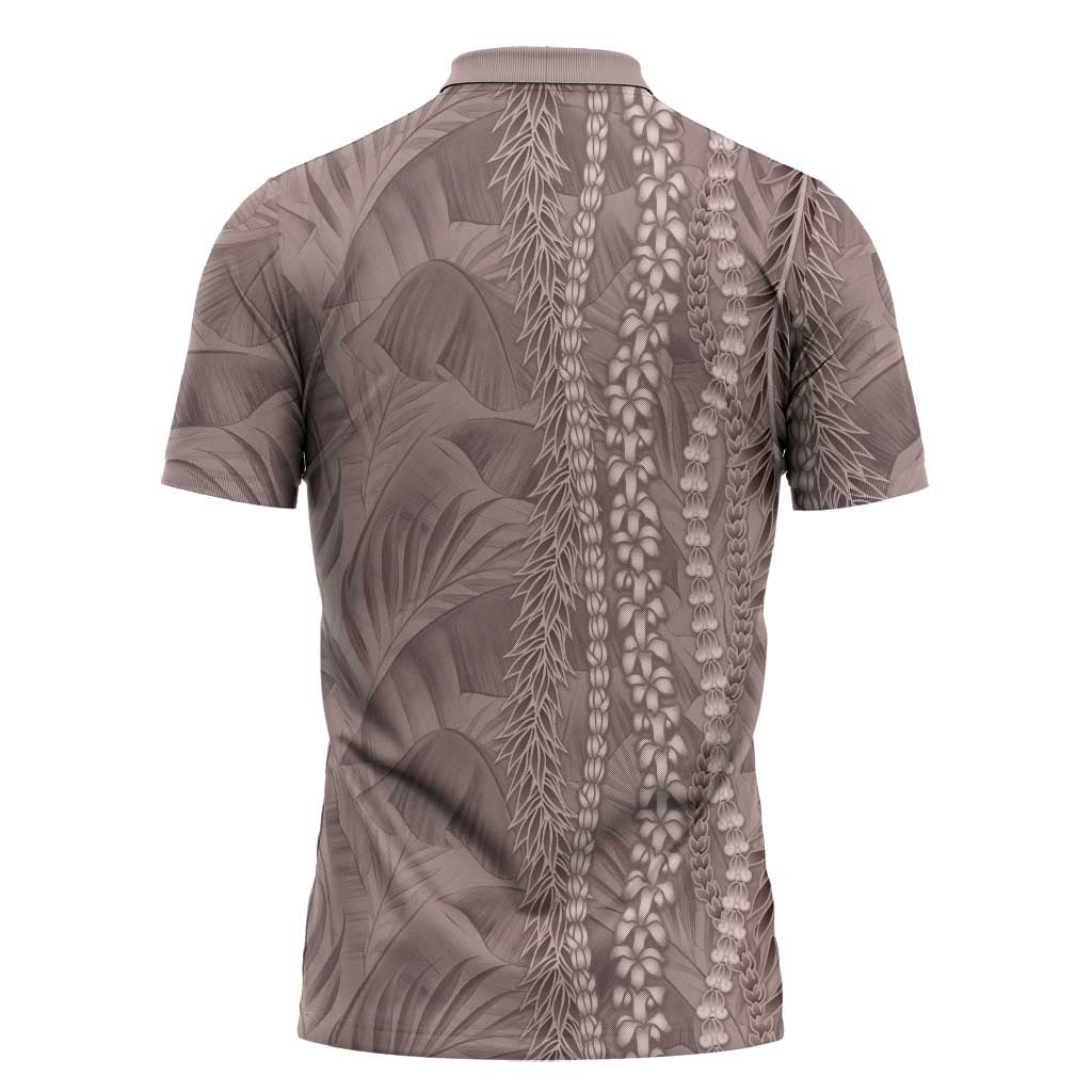 Hawaii Prince Kuhio Zipper Polo Shirt Mocha Hawaiian Lau Maia With Leis