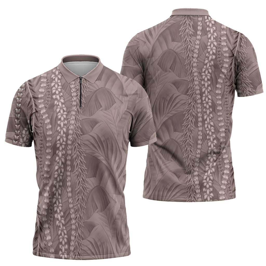 Hawaii Prince Kuhio Zipper Polo Shirt Mocha Hawaiian Lau Maia With Leis