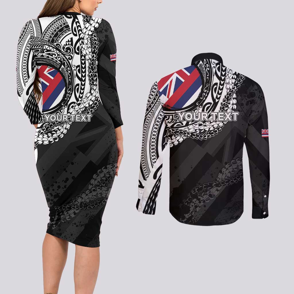 Personalised Hawaii Prince Kuhio Couples Matching Long Sleeve Bodycon Dress and Long Sleeve Button Shirt Hawaiian Maile Lei