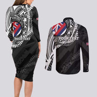 Personalised Hawaii Prince Kuhio Couples Matching Long Sleeve Bodycon Dress and Long Sleeve Button Shirt Hawaiian Maile Lei