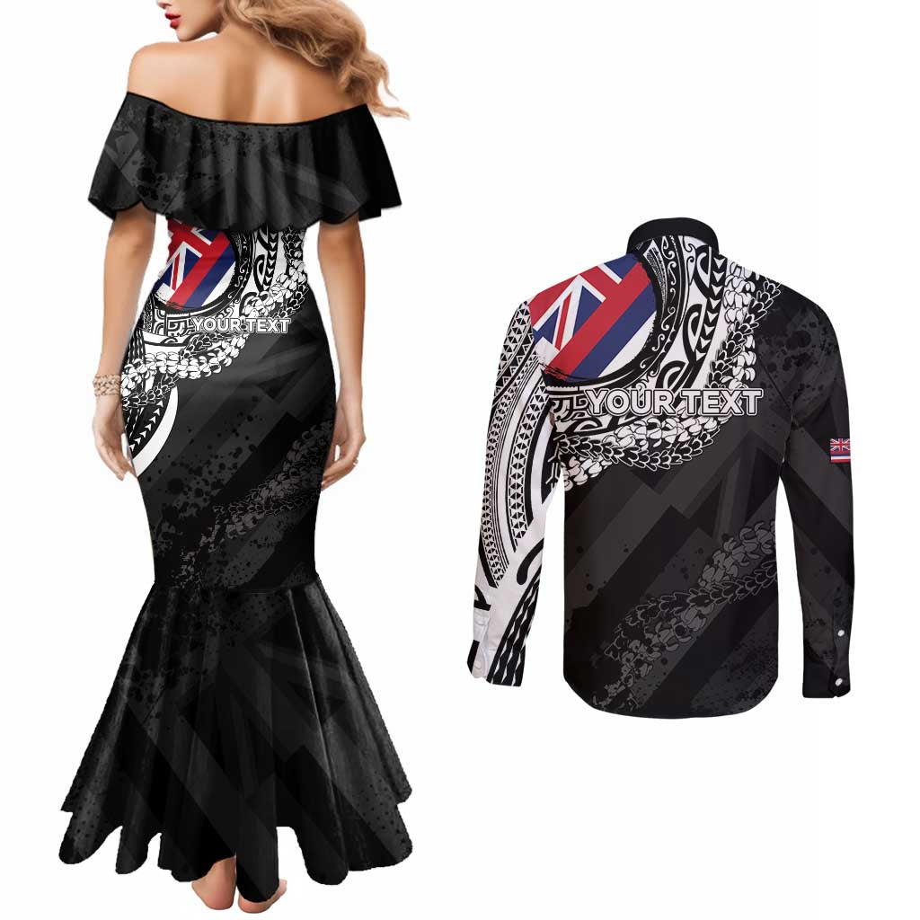 Personalised Hawaii Prince Kuhio Couples Matching Mermaid Dress and Long Sleeve Button Shirt Hawaiian Maile Lei LT05 - Polynesian Pride