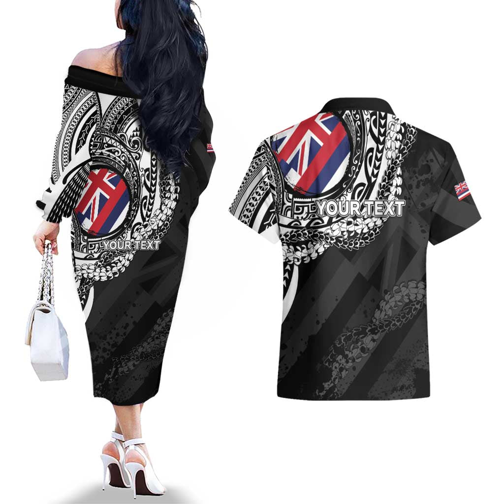 Personalised Hawaii Prince Kuhio Couples Matching Off The Shoulder Long Sleeve Dress and Hawaiian Shirt Hawaiian Maile Lei
