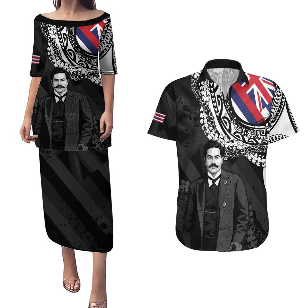 Personalised Hawaii Prince Kuhio Couples Matching Puletasi and Hawaiian Shirt Hawaiian Maile Lei