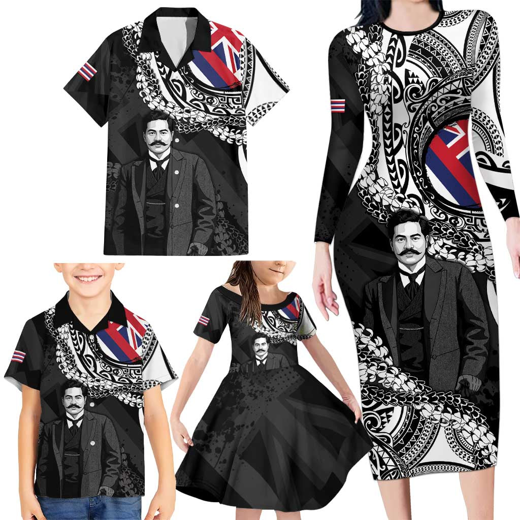 Personalised Hawaii Prince Kuhio Family Matching Long Sleeve Bodycon Dress and Hawaiian Shirt Hawaiian Maile Lei