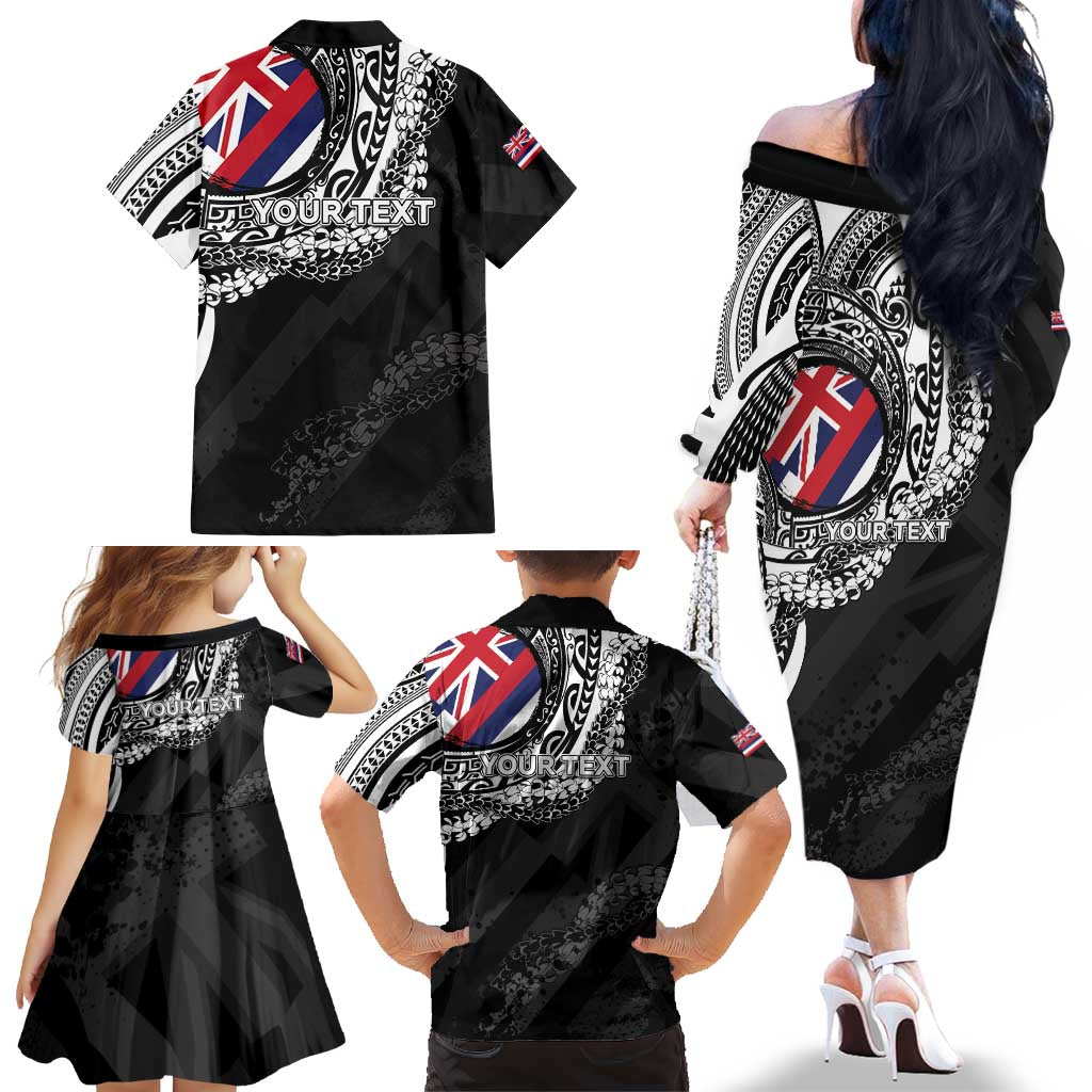 Personalised Hawaii Prince Kuhio Family Matching Off The Shoulder Long Sleeve Dress and Hawaiian Shirt Hawaiian Maile Lei