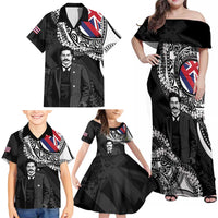 Personalised Hawaii Prince Kuhio Family Matching Off Shoulder Maxi Dress and Hawaiian Shirt Hawaiian Maile Lei