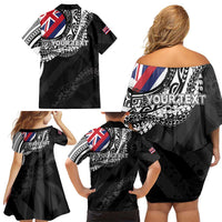 Personalised Hawaii Prince Kuhio Family Matching Off Shoulder Short Dress and Hawaiian Shirt Hawaiian Maile Lei