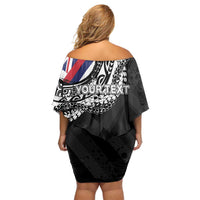 Personalised Hawaii Prince Kuhio Family Matching Off Shoulder Short Dress and Hawaiian Shirt Hawaiian Maile Lei
