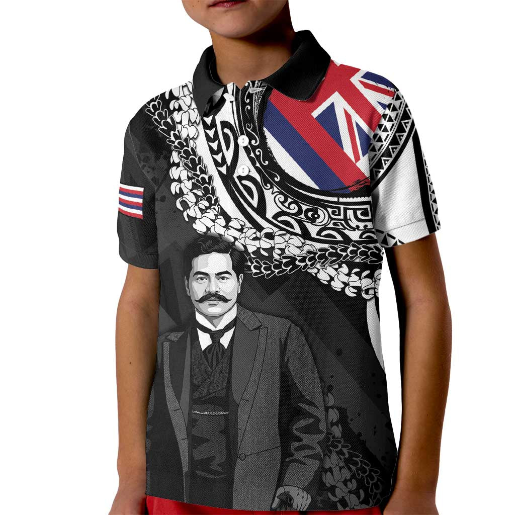 Personalised Hawaii Prince Kuhio Kid Polo Shirt Hawaiian Maile Lei LT05 Kid Black - Polynesian Pride
