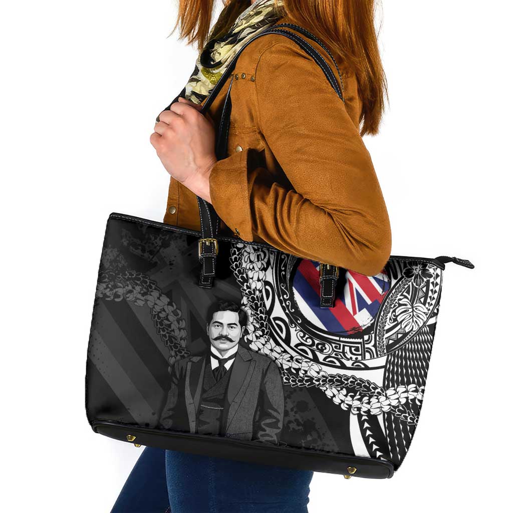 Hawaii Prince Kuhio Leather Tote Bag Hawaiian Maile Lei