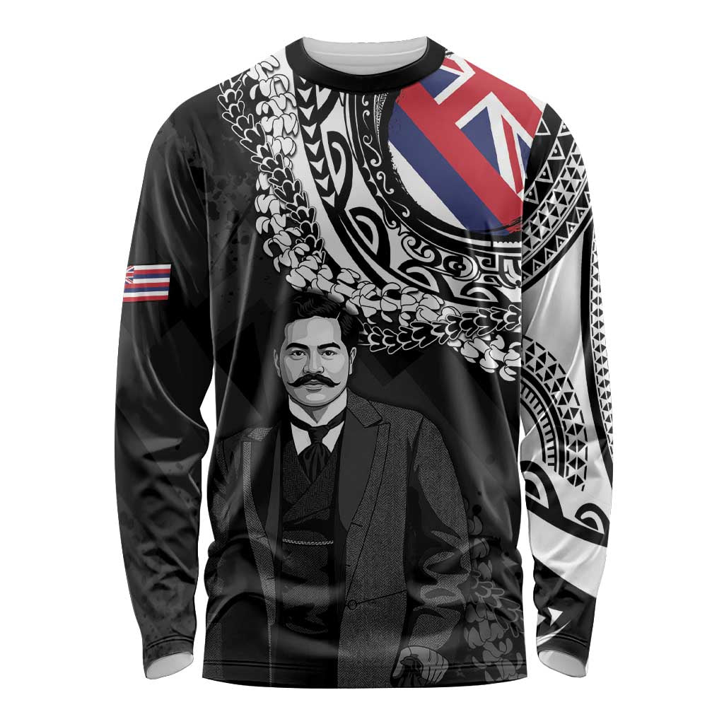 Personalised Hawaii Prince Kuhio Long Sleeve Shirt Hawaiian Maile Lei