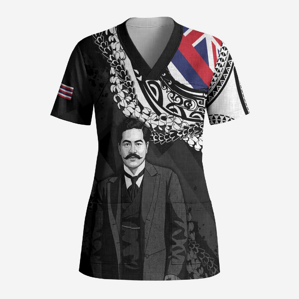 Personalised Hawaii Prince Kuhio Scrub Top Hawaiian Maile Lei