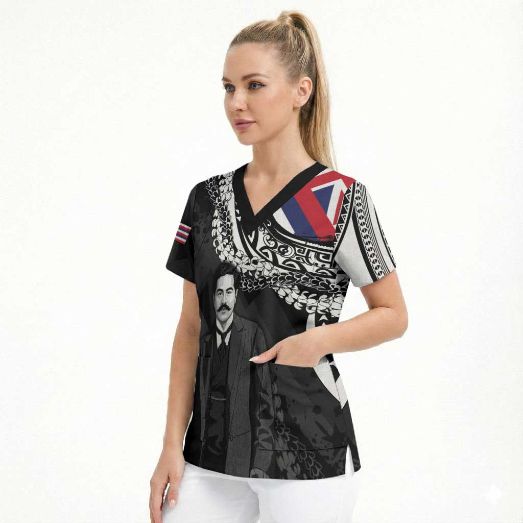 Personalised Hawaii Prince Kuhio Scrub Top Hawaiian Maile Lei