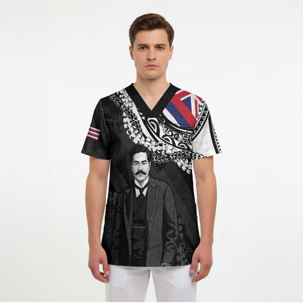 Personalised Hawaii Prince Kuhio Scrub Top Hawaiian Maile Lei