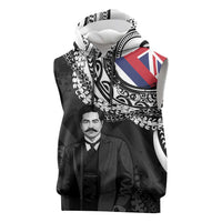 Personalised Hawaii Prince Kuhio Sleeveless Hoodie Hawaiian Maile Lei LT05 Black - Polynesian Pride