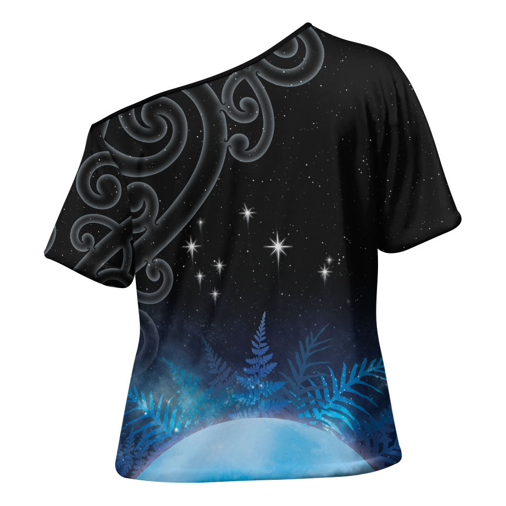 New Zealand Matariki Cross Shoulder Shirt Pleiades Star Cluster Blue Galaxy