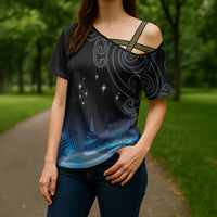 New Zealand Matariki Cross Shoulder Shirt Pleiades Star Cluster Blue Galaxy