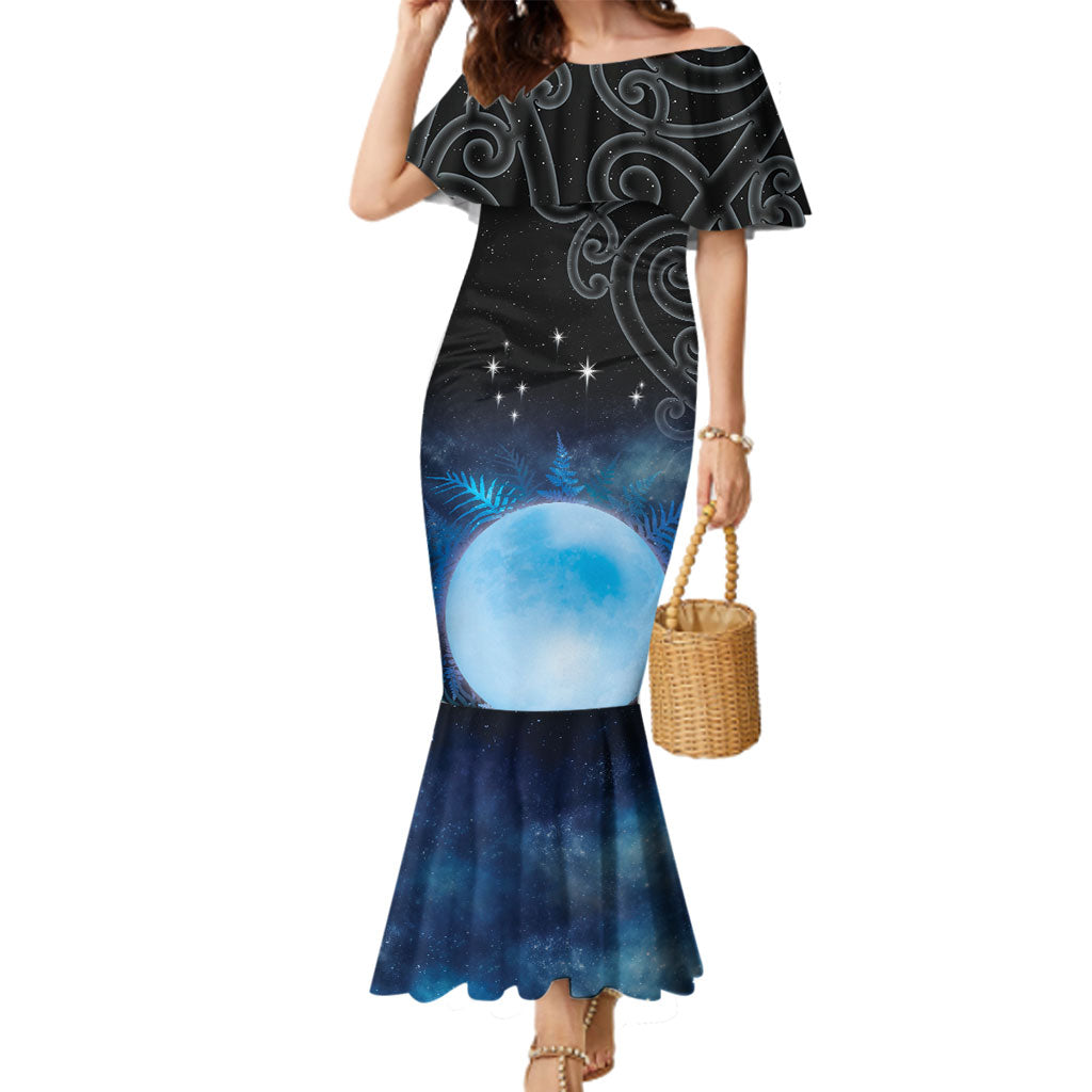 New Zealand Matariki Family Matching Mermaid Dress and Hawaiian Shirt Pleiades Star Cluster Blue Galaxy